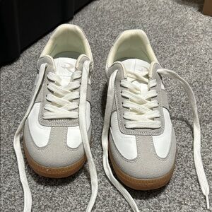 Gray and White Sneakers with Gum Sole